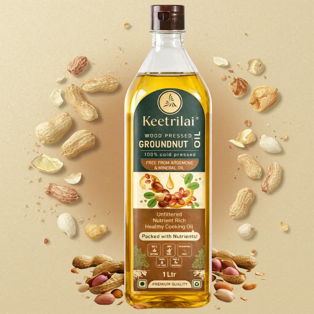 Keetrilai Organic Wood Cold Pressed Groundnut Oil (Peanut Oil) | Marachekku | Kachi Ghani | Unrefined | 100% Natural | Daily Cooking Oil | Healthy Oil | Rich Aroma & Flavour | Chemical Free